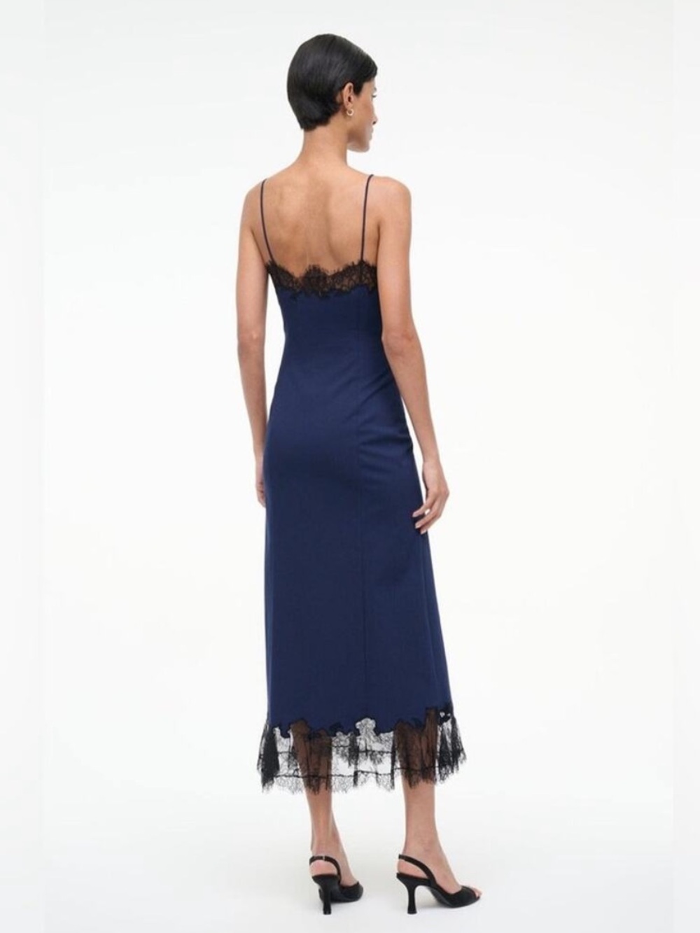 Staud Nadia Lace Trim Midi Dress in Navy S - Picture 7 of 10